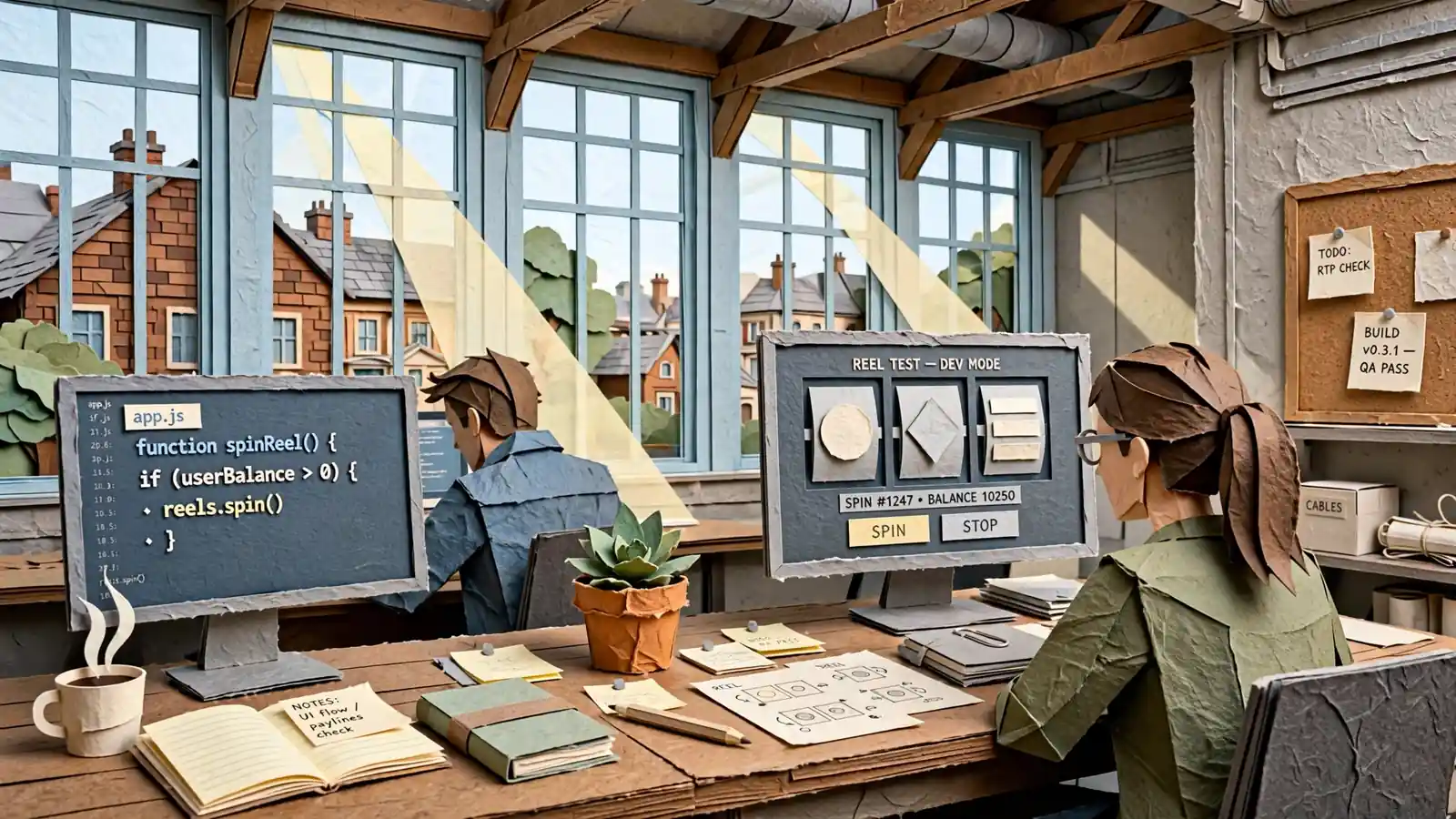 Game developer working in a modern studio testing reels.