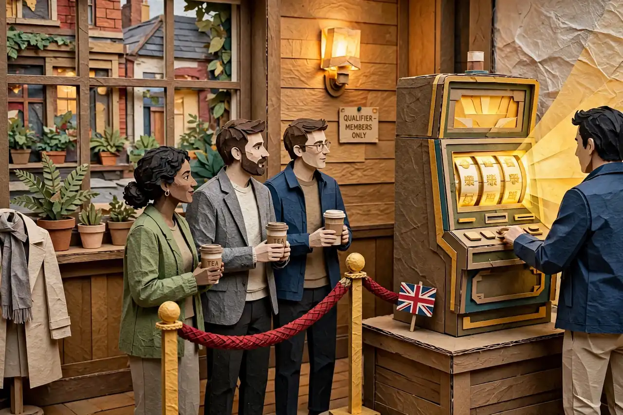 UK casino slot area with a qualifier-themed Deal or No Deal machine on display.