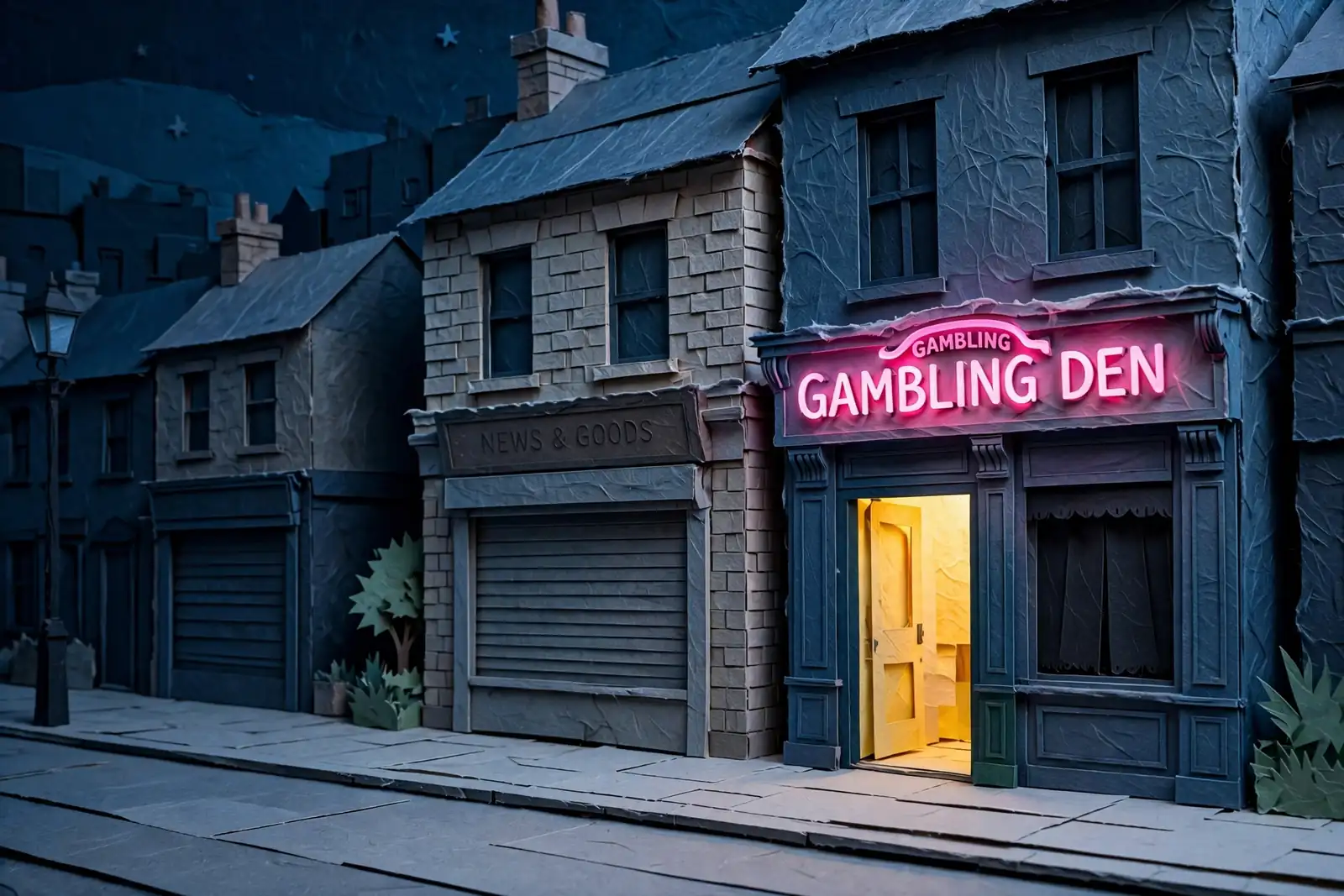 A solitary UK casino venue on a quiet night-time high street