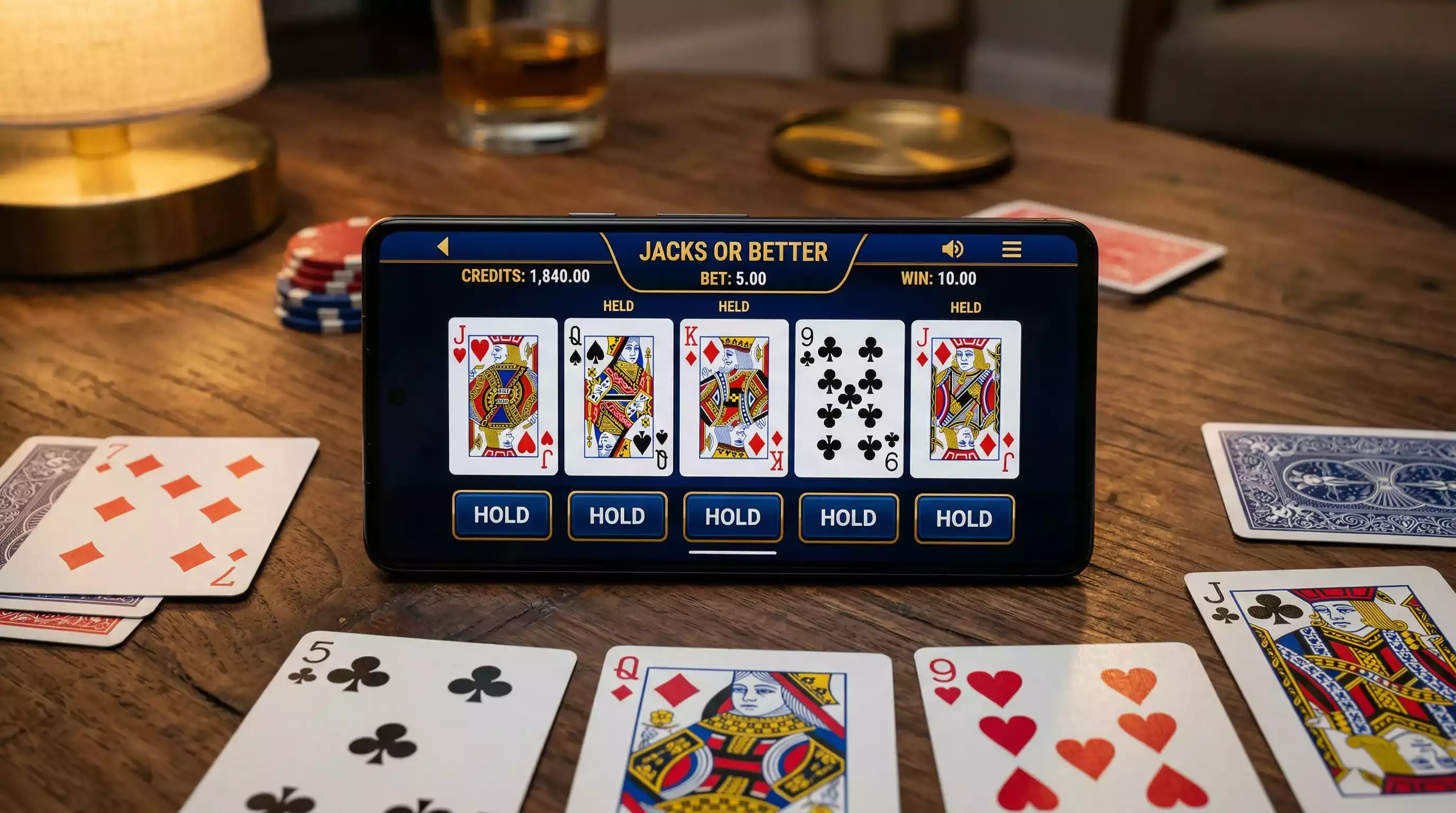 Video poker game with cards on Android smartphone UK
